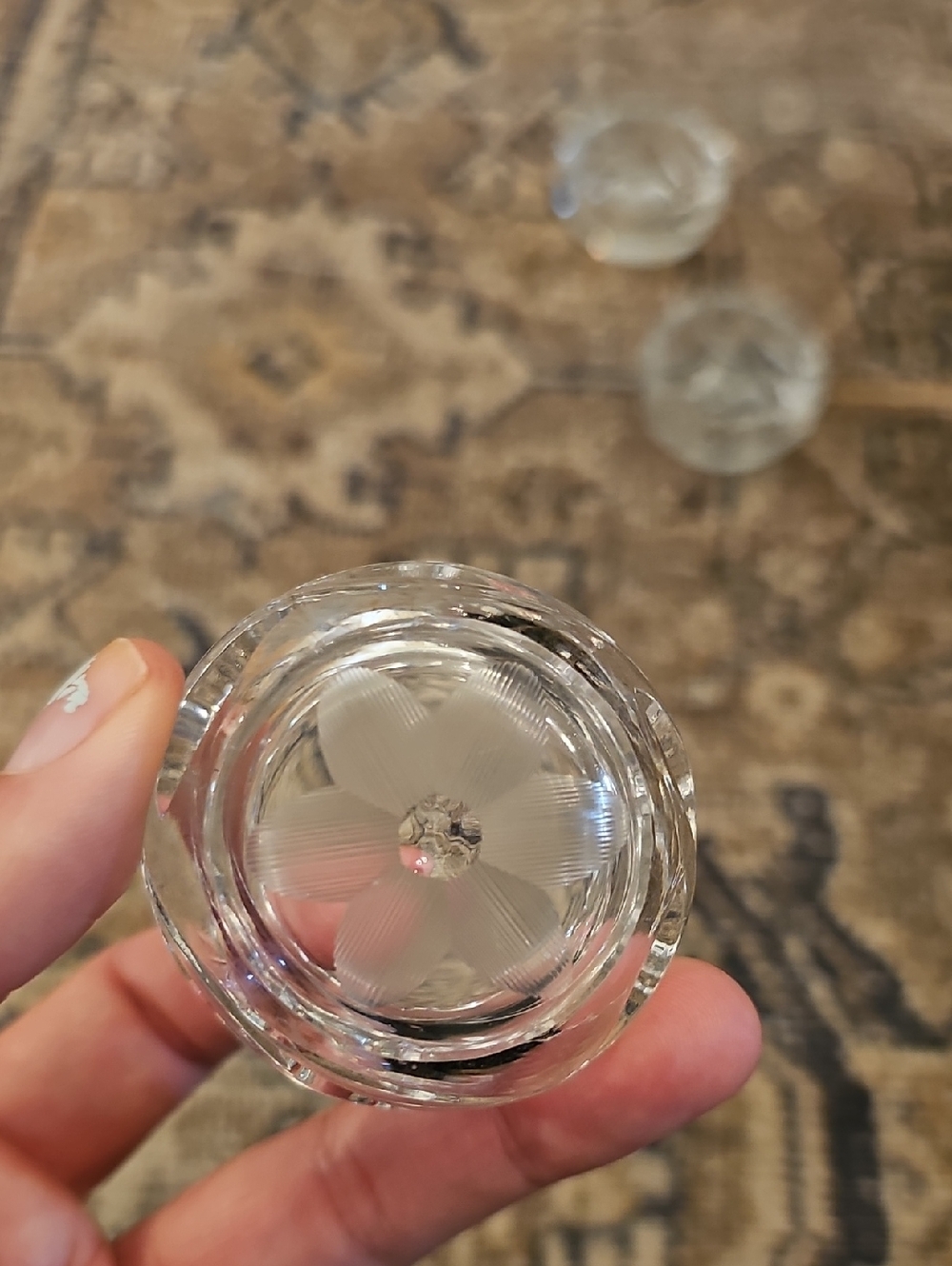 SALE! Set of 5 Glass Open Salt Cellars, Etched Floral And Sawtooth Rim - Picture 11 of 16